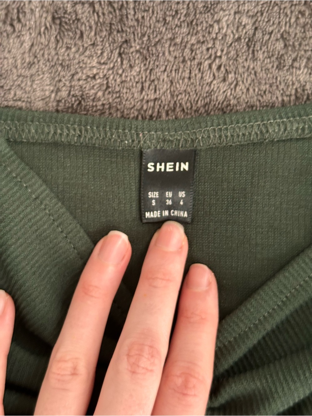 Dark Green Ribbed V-Neck Top - Picture 2 of 3